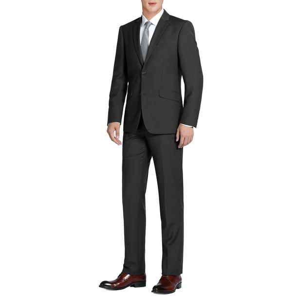 Zimaes-Men 2pcs Set One Button Slim Fitted Suits Jacket and Trousers 